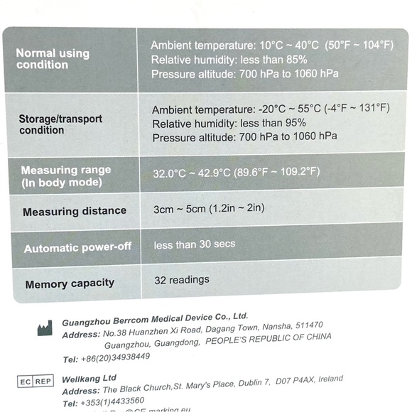 Berrcom NIB Non Contact Infrared Forehead Thermometer for Adults and Children - Picture 9 of 11